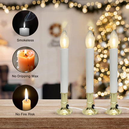 4 Pack Christmas Electric Window Candles Lights,9 Inch Electric Window Candles with Sensor Dusk to Dawn,9in Plug in Candle Lights with 0.6W LED Bulbs Brass Base for Tables, Kitchens Decor