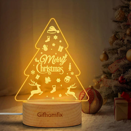 Christmas s for Women Christmas Tree Shaped Tabletop Decor Lights Engraved Acrylic Night Light Christmas Tree Decor, Christmas Decorations with Led Light, Wooden Base