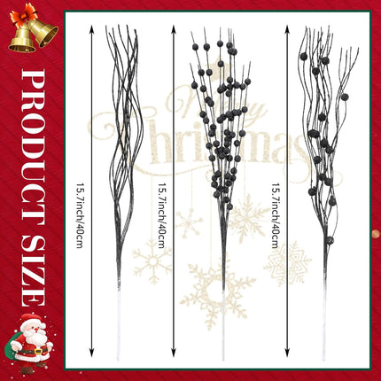 Libima 36 Pcs Christmas Tree Picks Artificial Glitter Berry Stem Ornaments 15.7 Inch Bead Sticks Pick Decorations Glittery Twigs for Xmas Tree Topper Wreath Vase Filler Home Decor (Black)