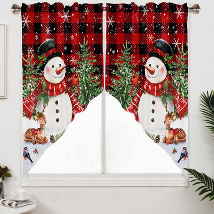 Red Plaid Snowman Christmas Swag Curtains for Living Room/Bedroom, Elk Tree Snowflake Xmas Swag Kitchen Curtain Valances for Windows, Tier Topper Scalloped Curtain 2 Panels, 72" W x 36" L