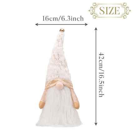 Valery Madelyn Lighted Christmas Tree Topper Gnome with Timer, 16.5 White and Gold Fabric Cute Santa Gnome Tree Topper with LED Lights for Party Ornaments Christmas Decoration Indoor, Battery Operated