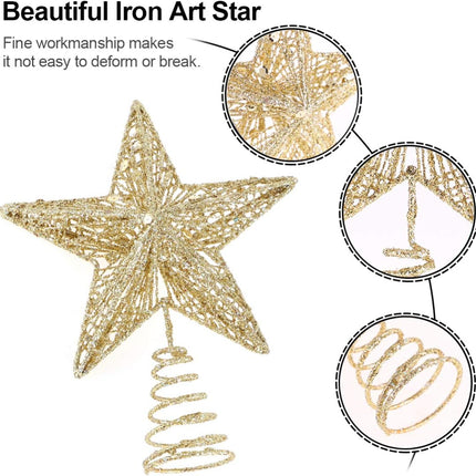 KESYOO Chritmas Glitter Star Tree Topper Exquisite Iron Star Tree Topper Ornament Metal Christmas Tree Decor for Home Bar Xmas Tree Decor(Gold)