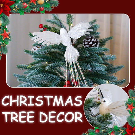 2 Pack Christmas Tree Ornaments Set White Silver Artificial Glitter Birds for Xmas Tree Garland Wreath Decoration for Home Holiday Wedding Party Decor 16.5 inch Bird Long Tail