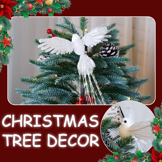 2 Pack Christmas Tree Ornaments Set White Silver Artificial Glitter Birds for Xmas Tree Garland Wreath Decoration for Home Holiday Wedding Party Decor 16.5 inch Bird Long Tail
