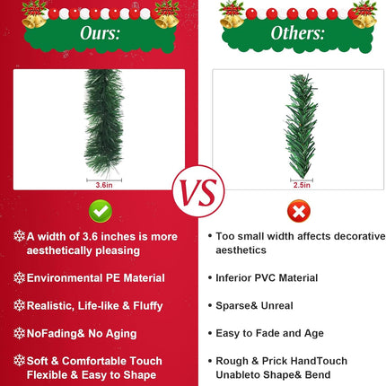 50 Feet Christmas Garland - Soft Non-lit Christmas Garlands Ideal for Christmas Decor, Artificial Christmas Garland for Christmas Home Holiday Party Outdoor&Indoor Decorations