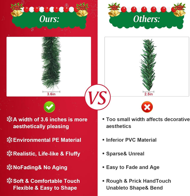 50 Feet Christmas Garland - Soft Non-lit Christmas Garlands Ideal for Christmas Decor, Artificial Christmas Garland for Christmas Home Holiday Party Outdoor&Indoor Decorations