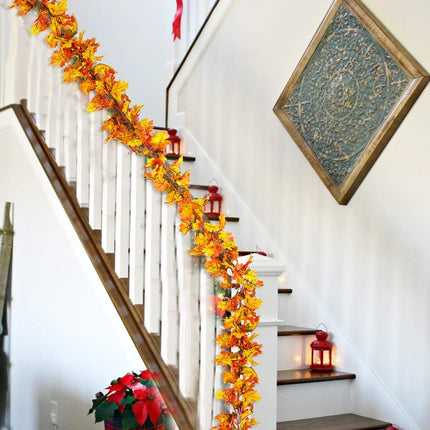 DearHouse 2 Pack Fall Garland Maple Leaf, 5.9Ft/Piece Hanging Vine Garland Artificial Autumn Garland Thanksgiving Decor for Home Wedding Fireplace Party Christmas (Yellow)