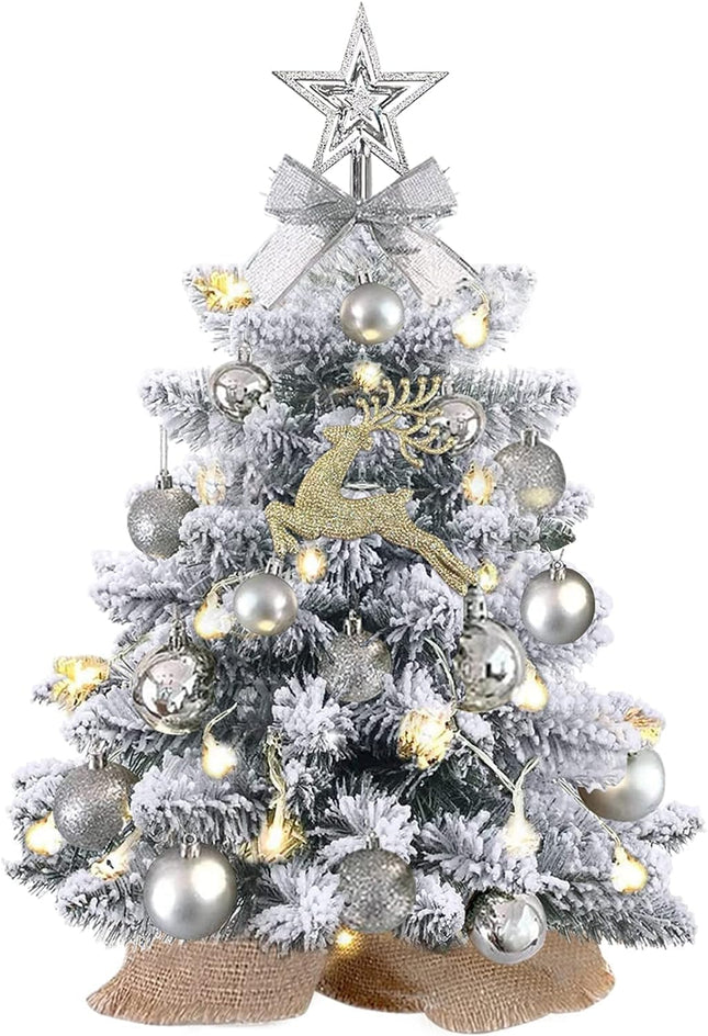 Small Christmas Tree with Lights,Flocked Tabletop Christmas Tree with 30 LED Lights,Mini Christmas Tree Prelit Little Christmas Tree Pre Lit Christmas Tree for Table Top Christmas Decoration