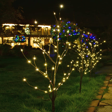 LIGHTSHARE Lighted Artificial Twig Birch Tree Branch with Mini LED Lights Battery Operated with Timer for Thanksgiving Christmas Decoration Indoor Outdoor Sticks, White (32IN, Brown)