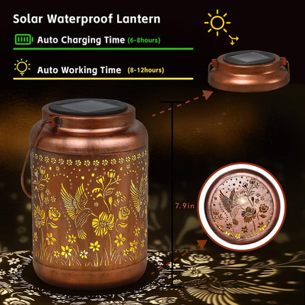 Hummingbird Solar Lanterns Outdoor Waterproof Garden Decor s for Women Mom Grandma Hanging Solar Lights Metal Solar Decoration Outside for Yard, Patio, Backyard, Porch