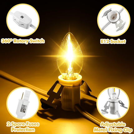 Christmas Accessory Cord with 5 LED Light Bulbs, 11.5 Feet White C7 Lamp, On/Off Switch Plug, Spare Fuses, Female/Male Plugs, Blow Mold Light for Village House Craft Decorations(1 Pack)