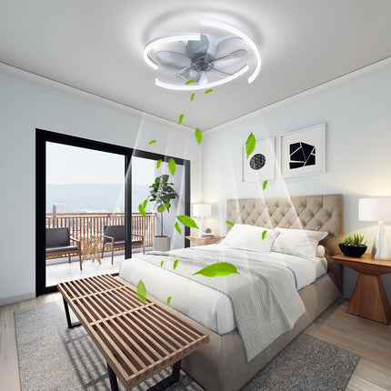 20 Ceiling Fans With Lights App Remote Control, Low Profile Modern Flush Mount Ceiling Fan, Stepless Dimmable 3 Colors And 6