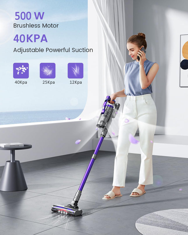 Cordless Vacuum Cleaner, 450W Stick Vacuum Cleaner, Oled Color Screen Display, Up To 55Mins, 8 Animation Modes, Multicone Filtration, Handheld Vacuum For Hardwood Floors, Carpets, Pet Hair S14
