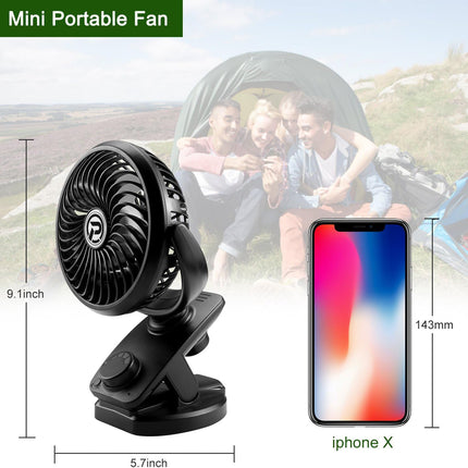 F170 Clip On Fan Auto Rotation Personal Fan 5000 Mah Battery Operated Fan, Usb Desk Fan Stepless Speeds Control, Powerful Airflow
