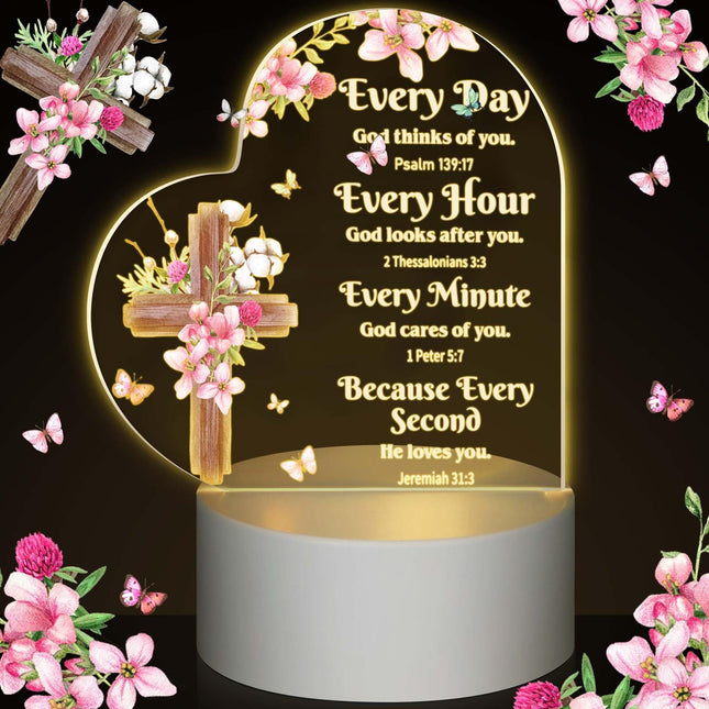 Jetec Christmas Acrylic Night Light Christian for Women Inspirational Religious LED Night Light Bible Verse Decor for Wedding Birthday Church with Warm Color Lamp Base(Every Day)