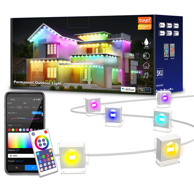 Permanent Outdoor Lights - Smart Christmas Lights, 150ft with 90 LEDs, IP68 Waterproof, Perfect for Halloween & Christmas Decorations, Works with Wi-Fi, Google Assistant, & Alexa