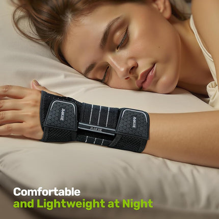 Rakiie Carpal Tunnel Wrist Brace Left Hand, Adjustable Night Wrist Support with 3 Metal Splints, Hand Brace for Men Women No Pressure on Thumb, Splint Stabilizer for Work, Arthritis, Gray Medium - Left Hand