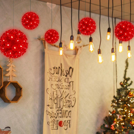 Christmas Lights Ball 7" Outdoor Hanging Sphere Lights 100 LED Orb Light Red Starlight Sphere Lights for Tree Porch Bedroom Christmas Decorations