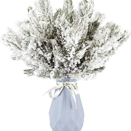 12Pcs Snowy Artificial Pine Needles Branches Twigs 10.6" Fake Frosted Pine Picks Greenery Stems Christmas Pine Tree Picks Winter Fir Pine Sprays Sprigs for Crafts Wreaths Garlands Holiday Decor