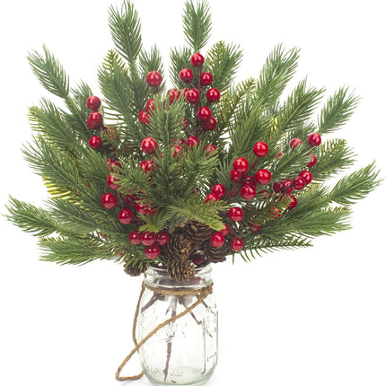 Grunyia 10 Pcs Artificial Pine Cone Picks and Red Berry Mini Artificial Pine Tree for Christmas Party Flower Wreaths and Holiday Decorations
