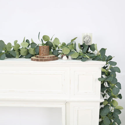 2 Pack Artificial Eucalyptus Garland Faux Silk Leaf Silver Dollar Eucalyptus Leaves Vines Handmade Garland Greenery Wedding Backdrop Indoor Outdoor Arch Wall Decoration