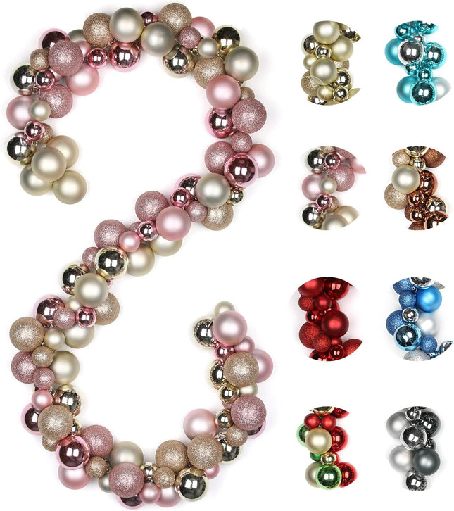 6 FEET Christmas Ball Garland Ornaments Shatterproof Xmas Hanging Balls Decorations for Home Indoor Outdoor Mantel Holiday Party Wedding Tree - Champagne Gold and Pink