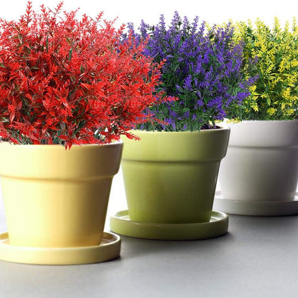 8 Bundles Outdoor Artificial Lavender Fake Flowers, Lifelike UV Resistant No Fade Faux Plastic Plants to Brighten up Your Garden Patio Porch Window Box Décor (Red)