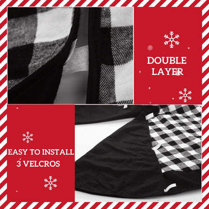 MandyQ 48 Inches Christmas Tree Skirt,Large Black and White Buffalo Plaid Xmas Tree Skirt for Christmas Holiday Party Decorations