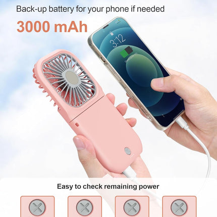 FColor Mini Handheld Fan Portable Personal Fan Rechargeable Mini Fan Usb Operated Cooling Fan Folding Power Bank Neck Travel