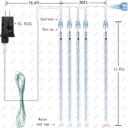Outdoor Christmas Lights: 24Tubes(Equivalent to 3 Sets of 8-Tubes) Meteor Shower Lights Icicle White Christmas Lights Outdoor for Xmas Tree Halloween Decoration Wedding Party Window