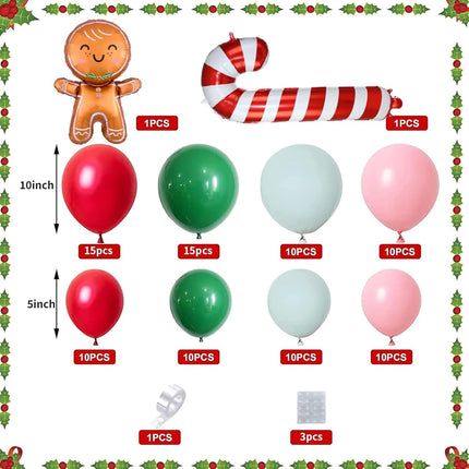 Red White Christmas Balloon Garland Kit, 85PCS Christmas Balloon Garland Arch Kit Macaron Pink Green Balloon Candy Cane Foil balloon Gingerbread Man for Christmas Decorations Year Party Supplies