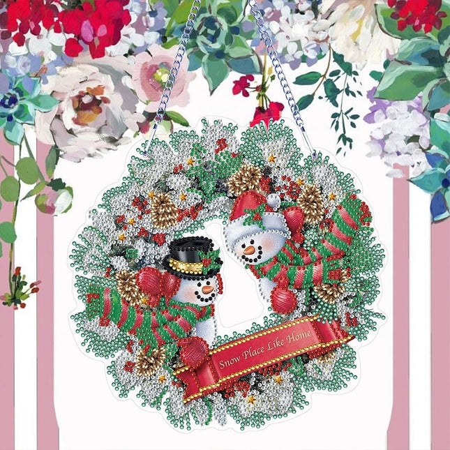Christmas Diamond Painting Wreath Hanging Sign -Diamond Art - A DIY 5D Crystal Rhinestone Garland Kit for Home Window and Door Decor s