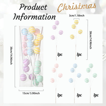 Pastel Candy Christmas Picks Decoration, 5pcs 15” Glittery Macaroon Woolen Cake Pop Picks for Christmas Party Xmas Tree Decoration Pastel Ball Sticks Vase Filler Indoor Home Decor