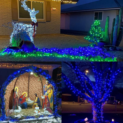 YEGUO 500 LED Christmas Lights Indoor, Blue String Lights Outdoor Waterproof, 8 Modes 165ft Green Wire Tree Lights Twinkle Lights Plug in for Holiday Festival Xmas Decor