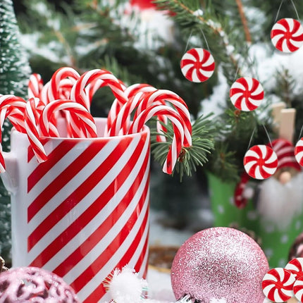 48Pcs Candy Canes Christmas Tree Decorations-Plastic Peppermint Candy Cane Ornaments for Christmas Tree Decor Candy Lollipop Craft Christmas Party Supplies