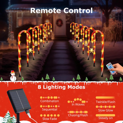 12 Pack Christmas Outdoor Decorations, 21" Solar Candy Cane Pathway Lights Outdoor Waterproof with 108 LEDs, Remote Control for Yard Patio Holiday