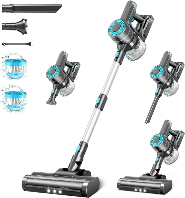 Cordless Vacuum Cleaner,23Kpa Powerful Cordless Vacuum,40 Mins Runtime,Detachable Battery,1.5L Dust Cup,6 In 1 Lightweight Cordless Stick Vacuum Cleaner For Hardwood Floor Pet Hair,Car,Blueblack