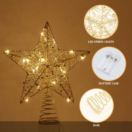 NUOBESTY Christmas Tree Topper,Treetop Ornaments with String Lights Star Shaped Lights for Christmas Decoration (Golden)