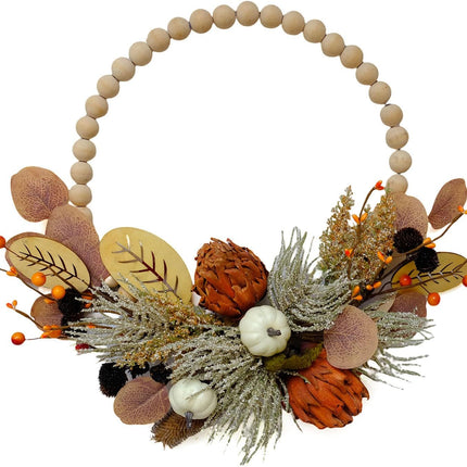 TEMPUS 16" Fall Wood Bead Front Door Wreath Artichoke Wood Chip Autumn Leaf Wreath Harvest, Thanksgiving Indoor and Outdoor Decor Farmhouse Front Door Decor …