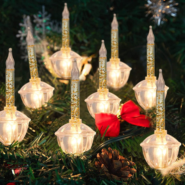 Christmas Gold Bubble Lights, 8.8Ft Vintage Bubble String Light 10 Gold Glitter Clear Bubble Lights(1 Spare), C7/E12 Base, Outdoor Bubble Lights for Holiday Party Christmas Tree Decorations