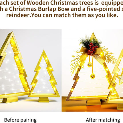 Wooden Christmas Tree, Modern Farmhouse Lights Christmas Tree, Tabletop Christmas Decor 2-Piece Set(Large 13.78" & Small 9.6") fit for Mantelpiece, Coffee Table, TV Cabinet