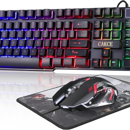 RGB Gaming Keyboard and Colorful Mouse Combo,USB Wired LED Backlight Gaming Mouse and Keyboard for Laptop PC Computer Gaming and Work,Letter Glow,Mechanical Feeling