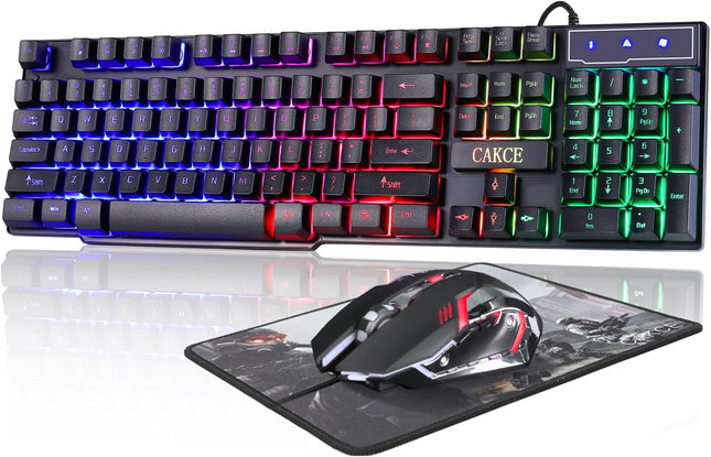 RGB Gaming Keyboard and Colorful Mouse Combo,USB Wired LED Backlight Gaming Mouse and Keyboard for Laptop PC Computer Gaming and Work,Letter Glow,Mechanical Feeling