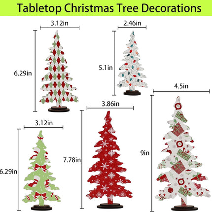 DAZONGE Christmas Decorations - 5PCS Wooden Christmas Tree Tabletop Decor Sign - Rustic Decorative standing Christmas Tree Centerpiece for Home Shelf Mantel