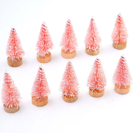 24Pcs Christmas Decorations Mini Christmas Trees, Artificial Christmas Tree Bottle Brush Trees with Wooden Base for Christmas Decor Christmas Party Home Table Craft-Pink