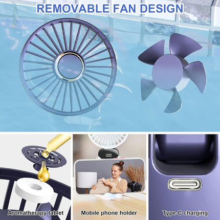 Handheld Fan, Led Power Gear Display Portable Lanyard Fan, 5 Wind Speed Adj Personal Small Desk Fan With Base, Lightweight Makeup