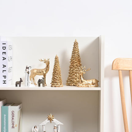 Gold Christmas Tree Figurines, 2Pcs Resin Glitter Christmas Tree for Tabletop Decoration, Small Christmas Tree Set, Decorative Xmas Trees for Christmas Mantel Indoor Home Decor