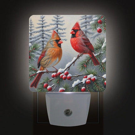 Christmas Cardinal Night Lights, 2Pack Winter Nightlights Plug-in Dusk to Dawn Smart Sensor Led Nightlight for Bedroom Bathroom Kitchen Hallway Stairs Energy Efficient Decor Desk Lamp