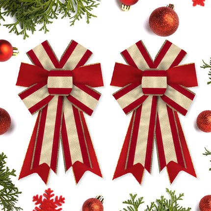 Hying 2 Pieces Christmas Bows for Wreath, Christmas Wreath Bow Glitter Red Golden Bows Winter Xmas Craft Bows Ornaments for Front Door Year Christmas Party Decoration Supplies