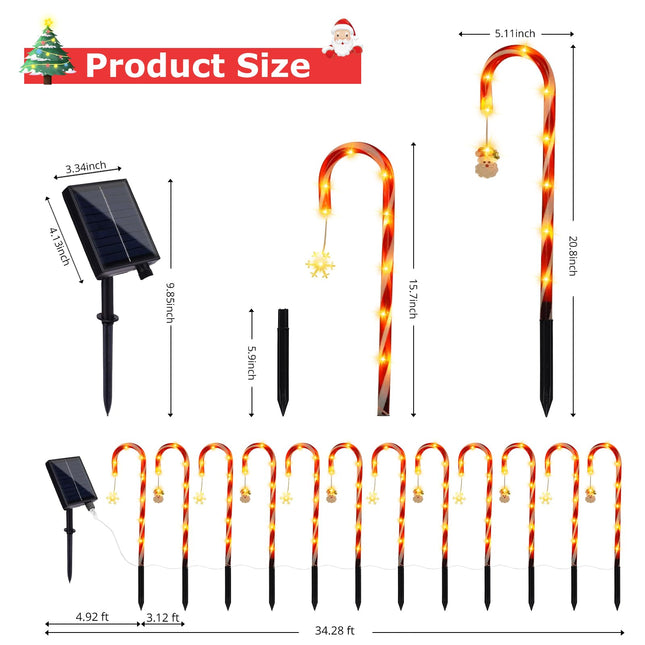 12 Pack Christmas Outdoor Decorations, 21" Solar Candy Cane Pathway Lights Outdoor Waterproof with 108 LEDs, Remote Control for Yard Patio Holiday